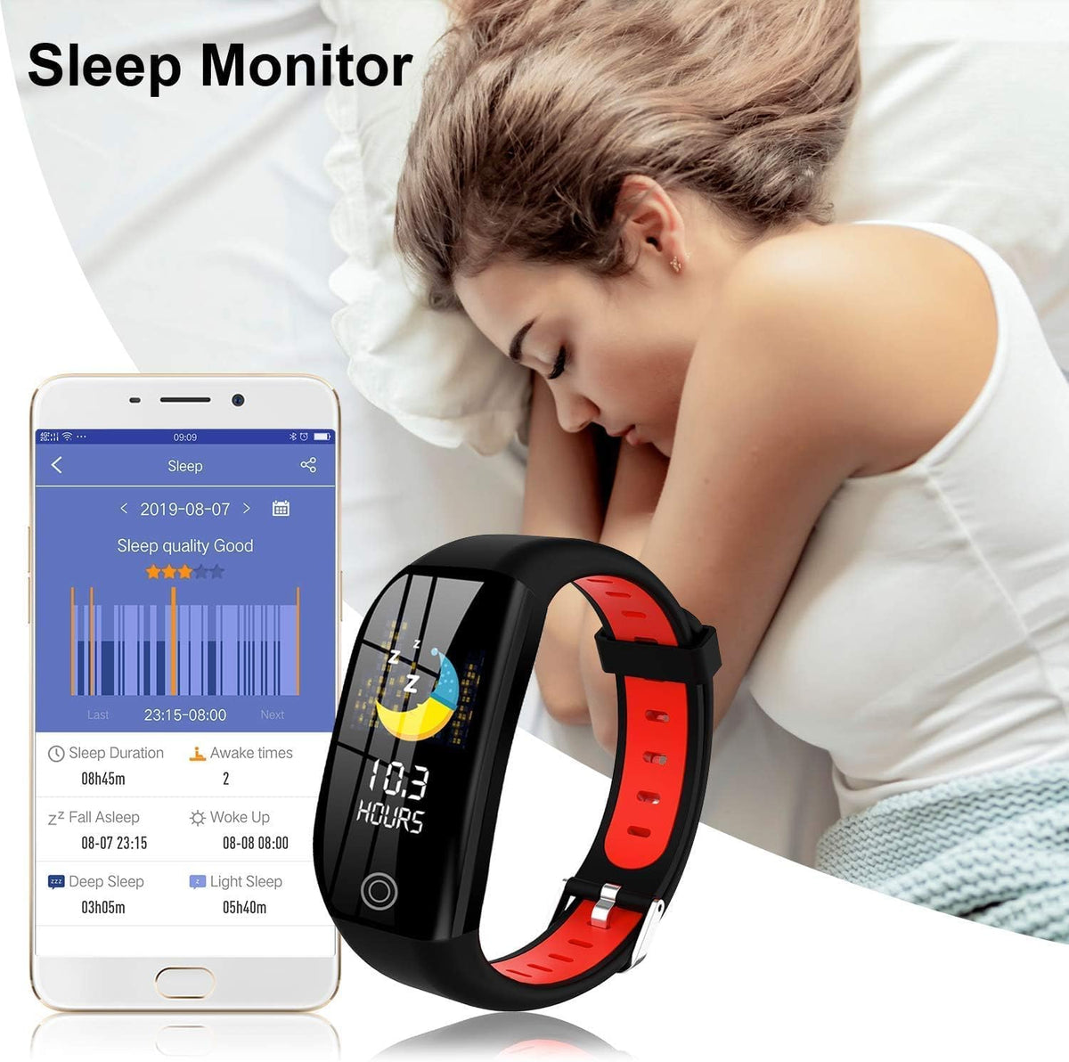 Fitness Tracker Watch with Heart Rate Monitor, SpO2, Sleep Tracker, IP68 Waterproof E566373