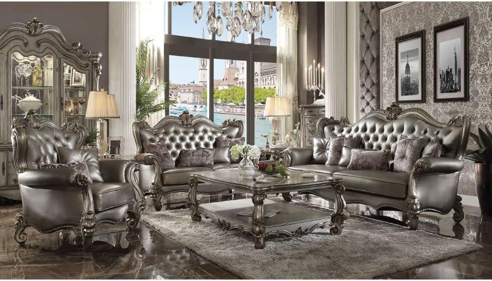 Silver Pu & Antique Platinum Love Seats O8344
