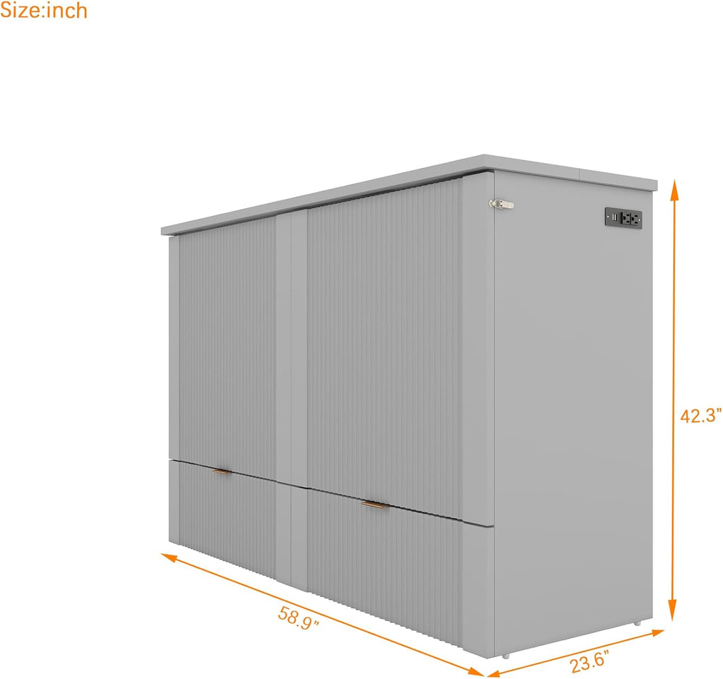 Gray Full Size Murphy Bed with Storage Drawers X58697