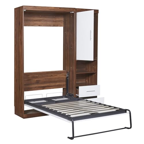 Twin Size Wood Murphy Bed with Wardrobe and Drawers S334390