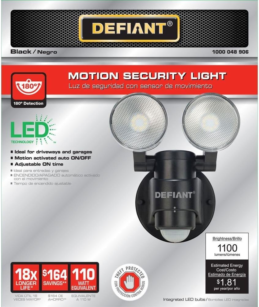 Black 180-Degree 2-Head Outdoor Motion Activated Flood Light J376882