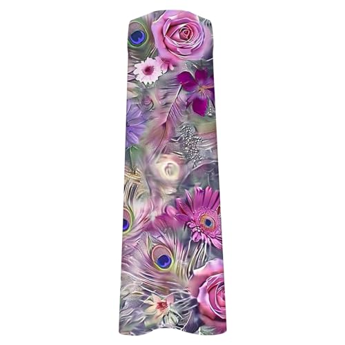 Vintage Ethnic Floral Boho Summer Maxi Dress with Pockets Buttons V Neck O968