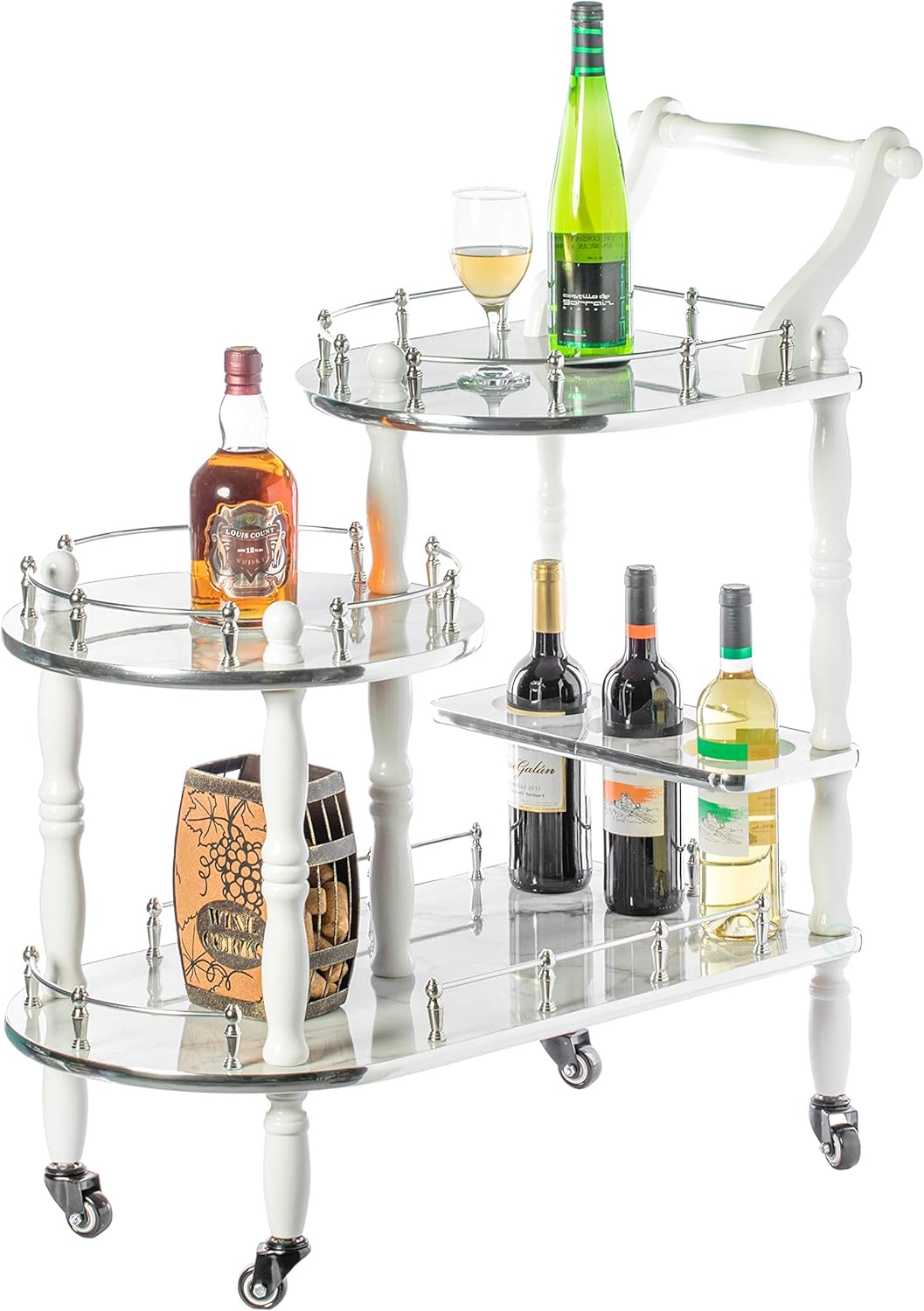 Wood 3 Tier Serving Bar Cart with Rolling Wheels X5547