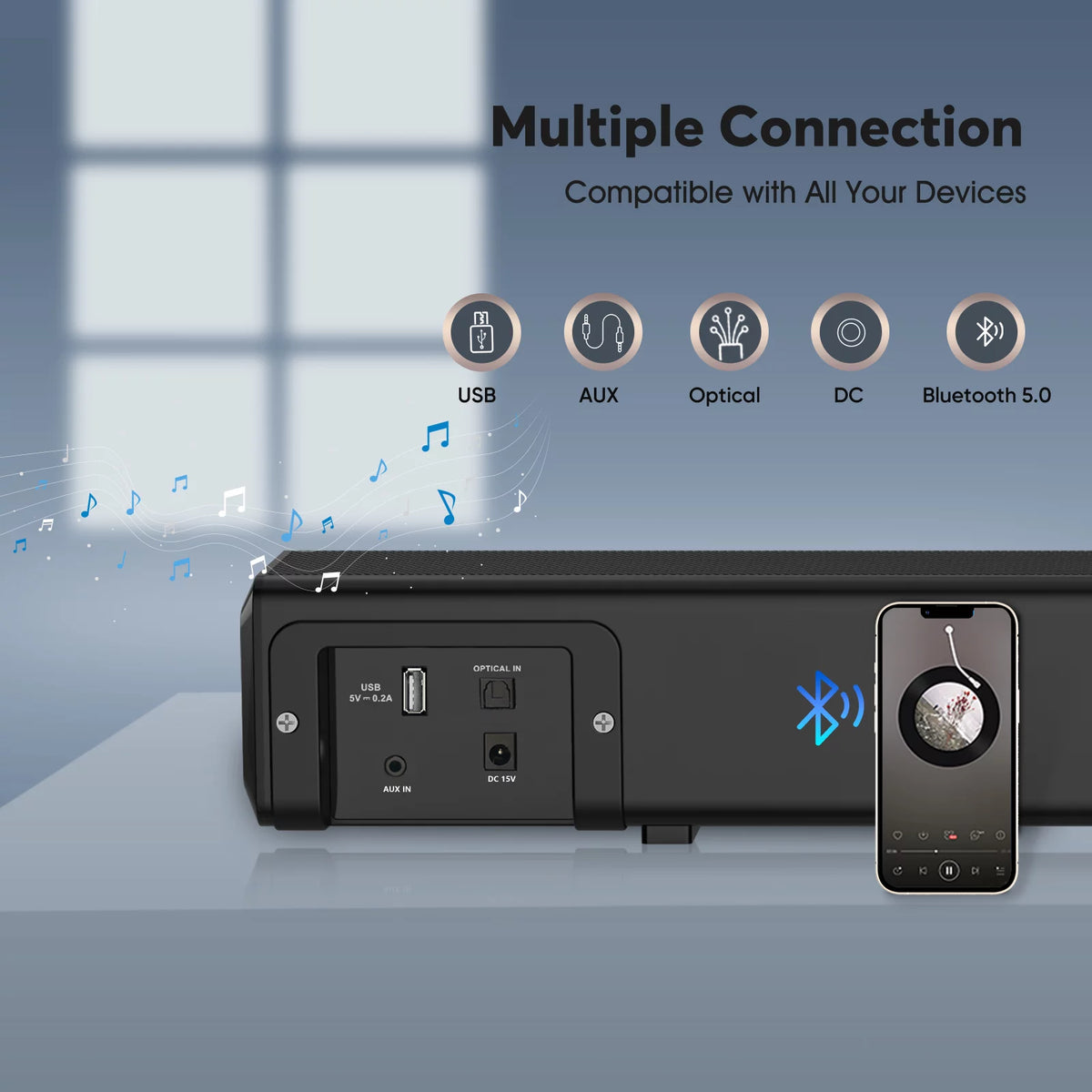 16-Inch 50W Soundbar with Bluetooth 5.0 and Subwoofer T236592