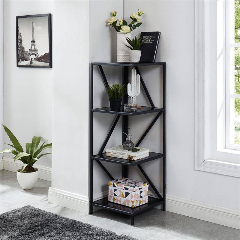 Black 3-Shelf Corner Bookcase T958