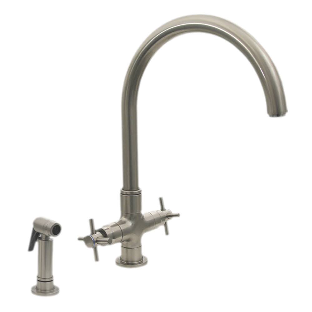 Dual Handle Faucet with Gooseneck Swivel Spout and Side Spray M839