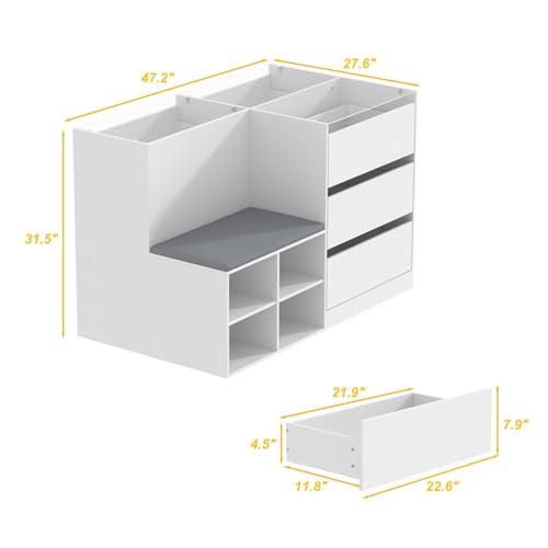 White Glass Armoire Wardrobe with 9 Drawers K2355