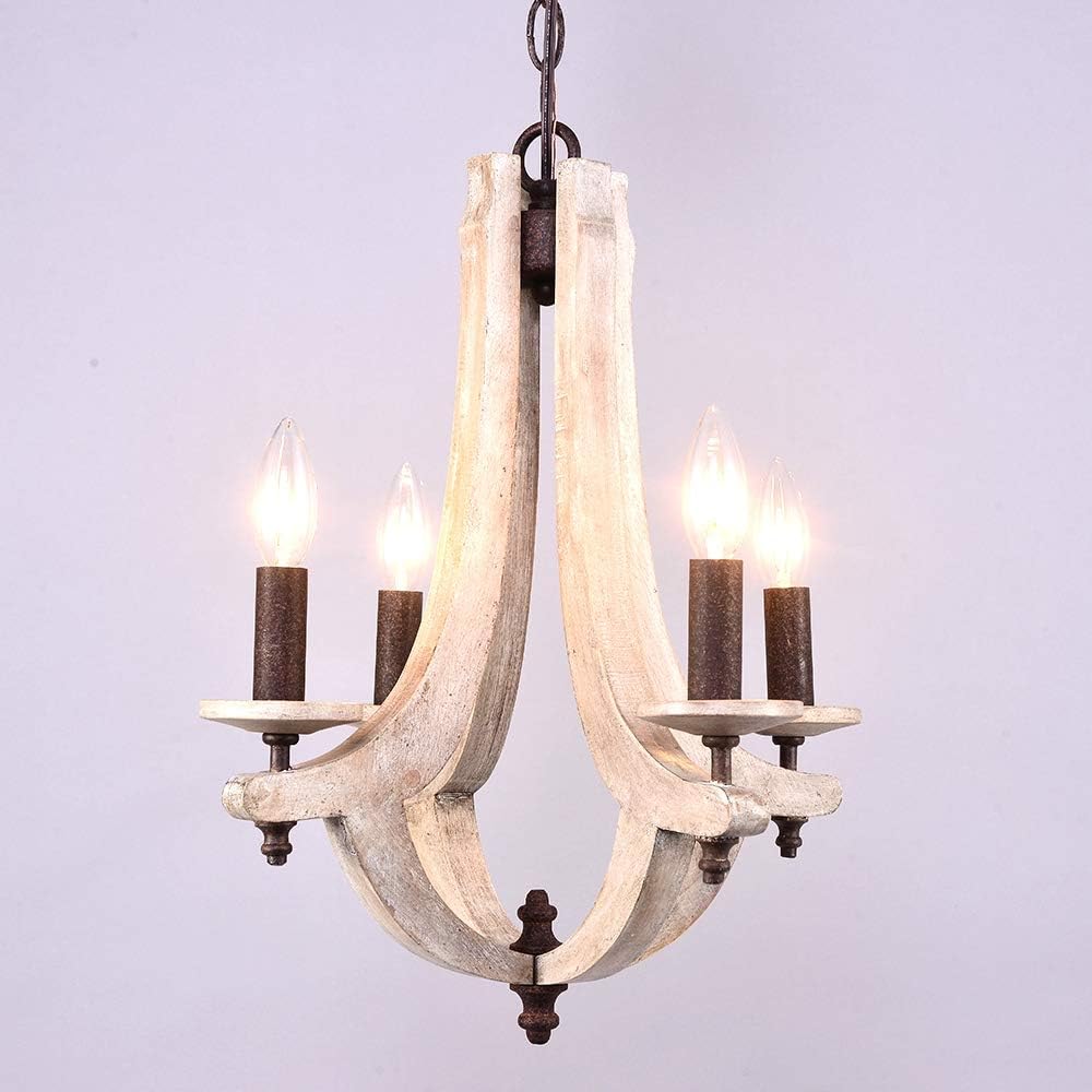 Wooden Iron Chandelier 4 Candle Holder G231074