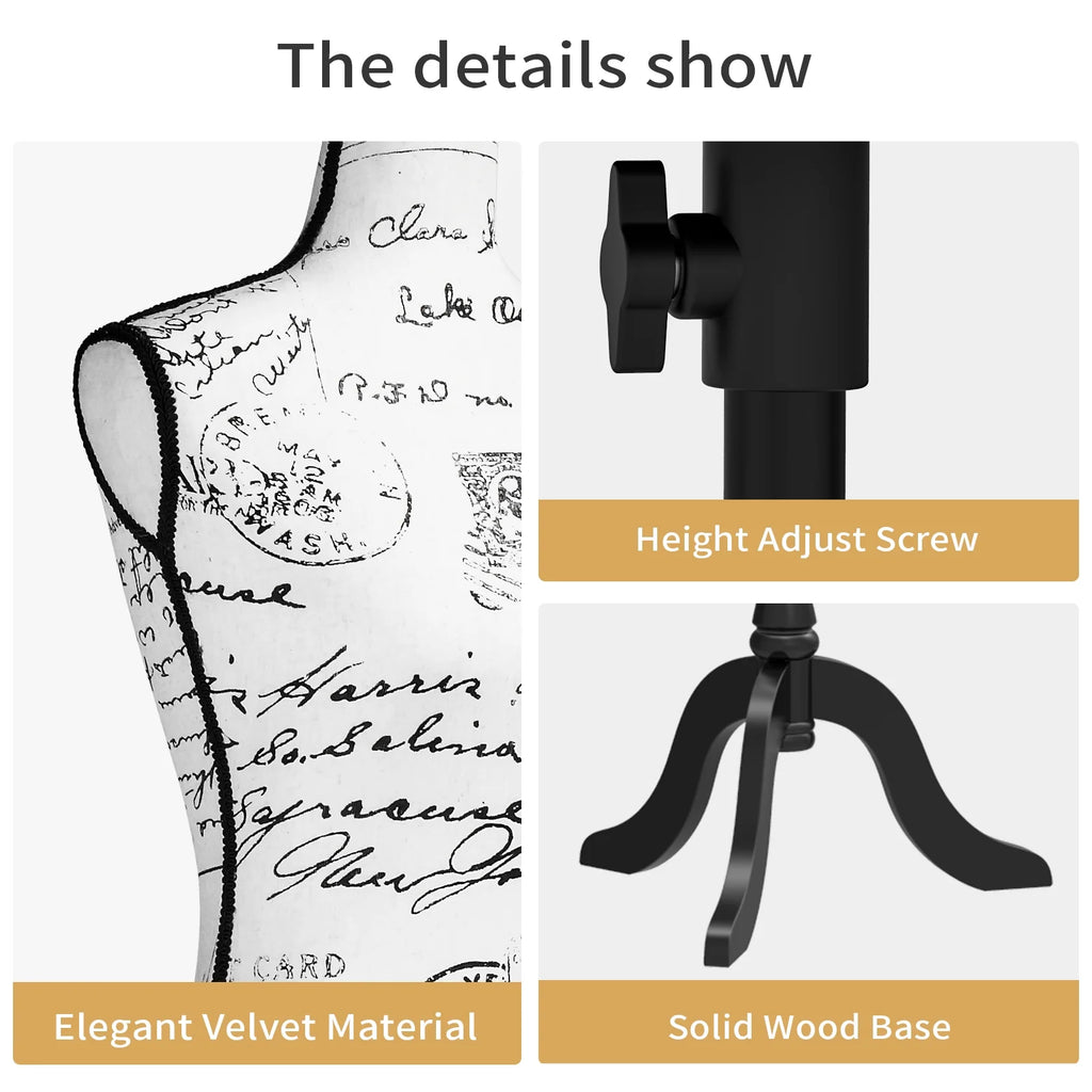 Female Dress Form Mannequin Body Torso with Wooden Tripod Base Stand M313