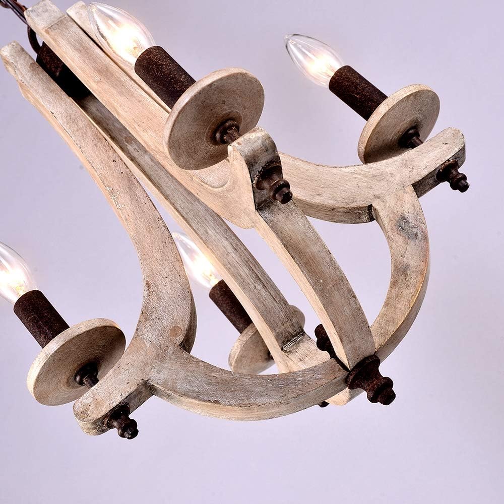 Wooden Iron Chandelier 4 Candle Holder G231074