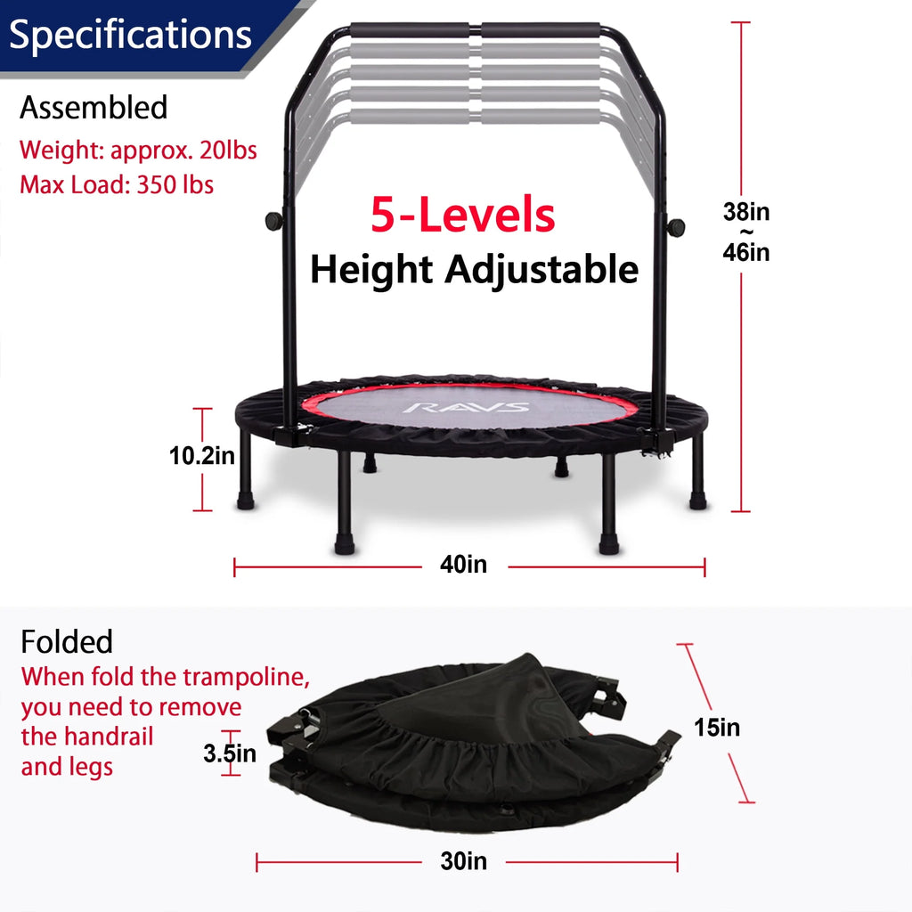 40'' Black Foldable Mini Trampoline Rebounder L3973