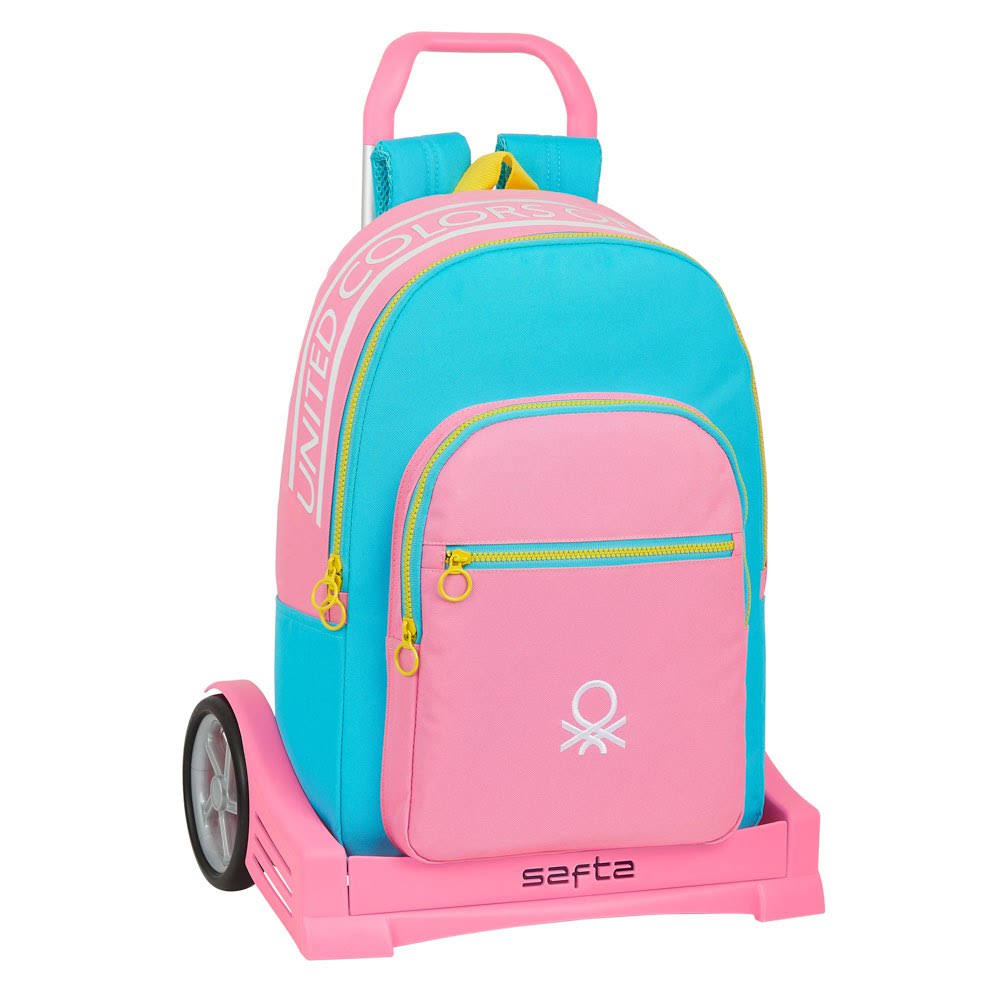 School Rucksack with Wheels Color Block Yellow Pink Turquoise N14175