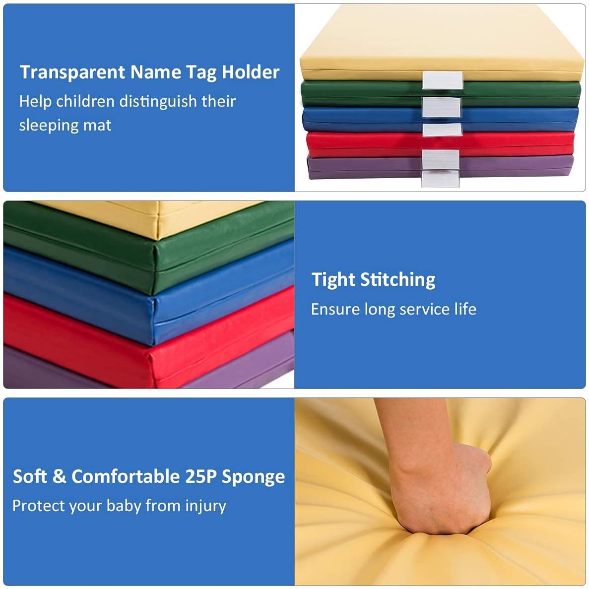 2-Inch Thick Foam Napping Floor Mats 5-Pack with Name Tag Holders O41294