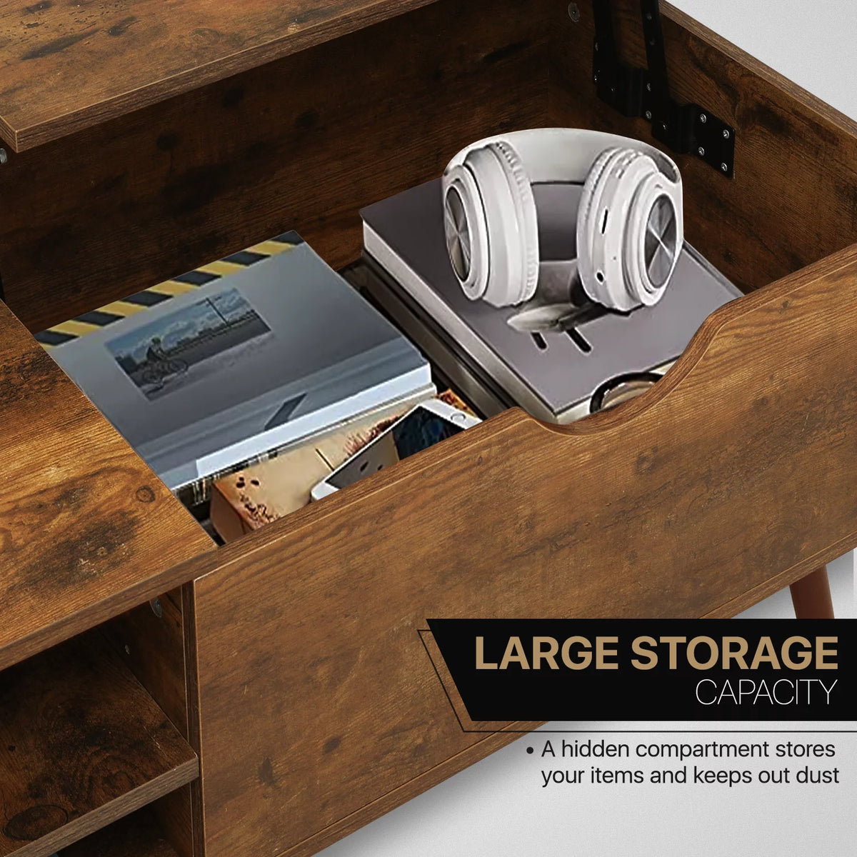 Wood Lift Top Coffee Table with Hidden Storage B635478