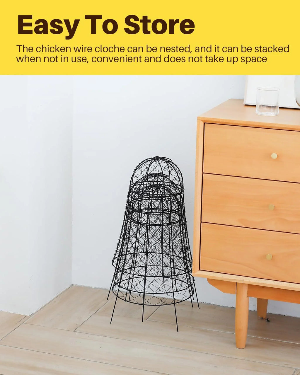 Chicken Wire Cloche 11.8''Dx22.8 H Black Metal 6 Pack E925395