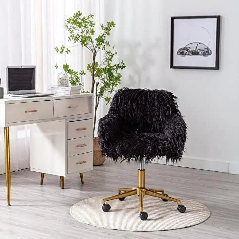 Fluffy Faux Fur Swivel Desk Chair with Wheels Q4912