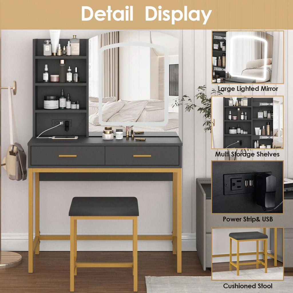 35 inch Vanity Desk with Lighted Mirror and Drawers G1437