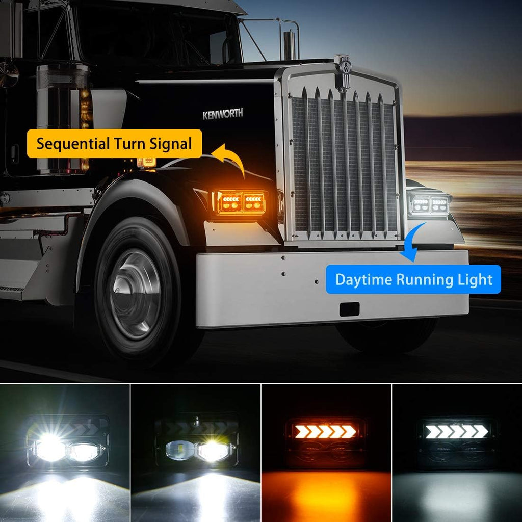 4pcs 4x6 inch LED Headlights Hi/Lo Beam Halo DRL Turn Signal Rectangular Replacement S11812