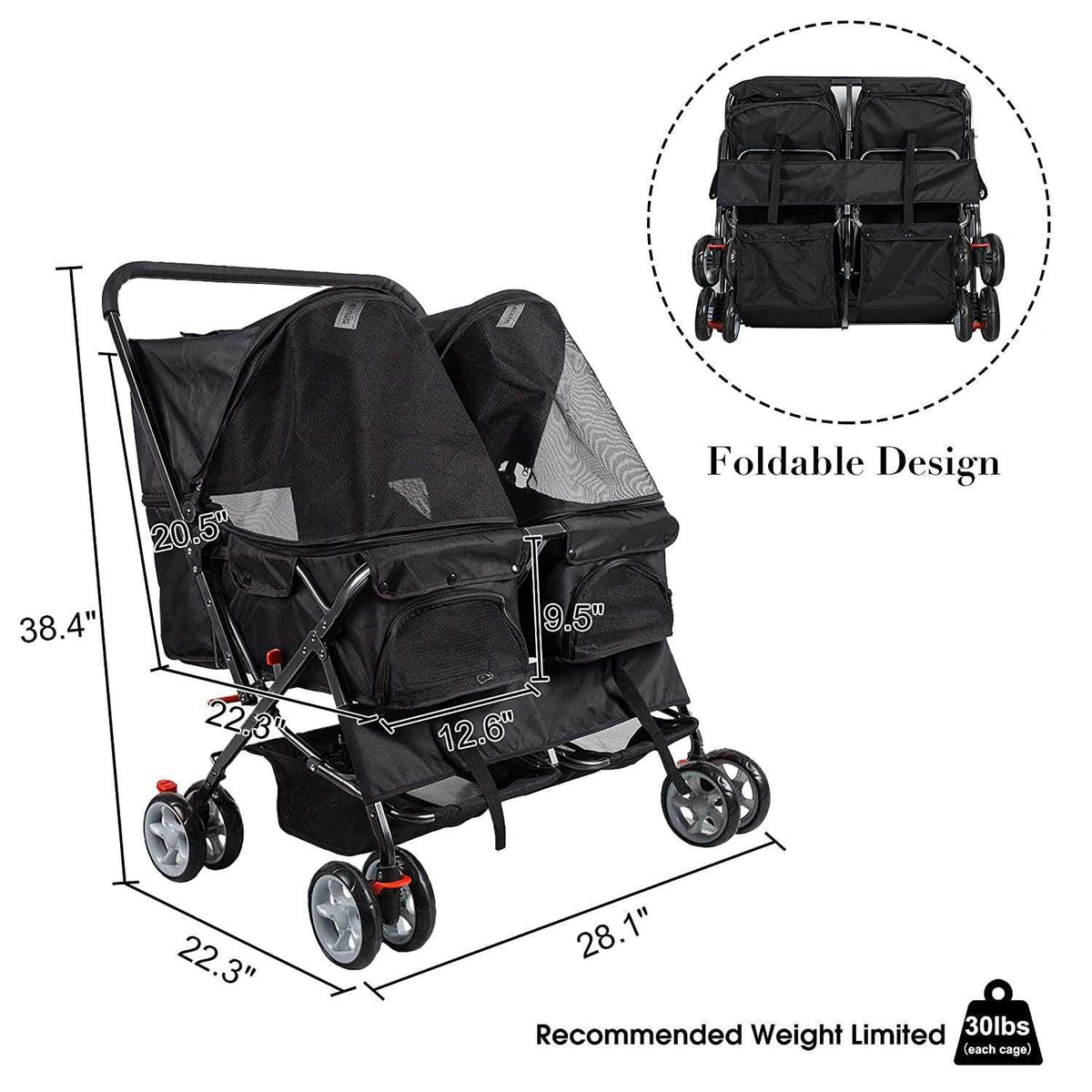 Foldable Double Pet Stroller U91415