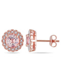 Morganite Stud Earrings with Diamonds in Rose Sterling Silver A860897