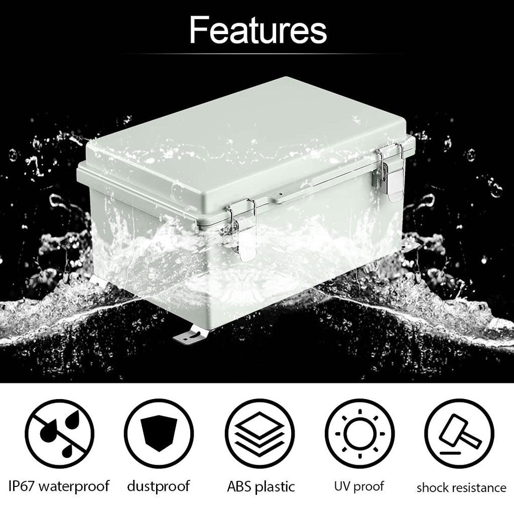 ABS Junction Box Hinged Cover Stainless Steel Latch IP67 Waterproof Plastic Universal Enclosure 8.7x6.7x4.3 inch O42320