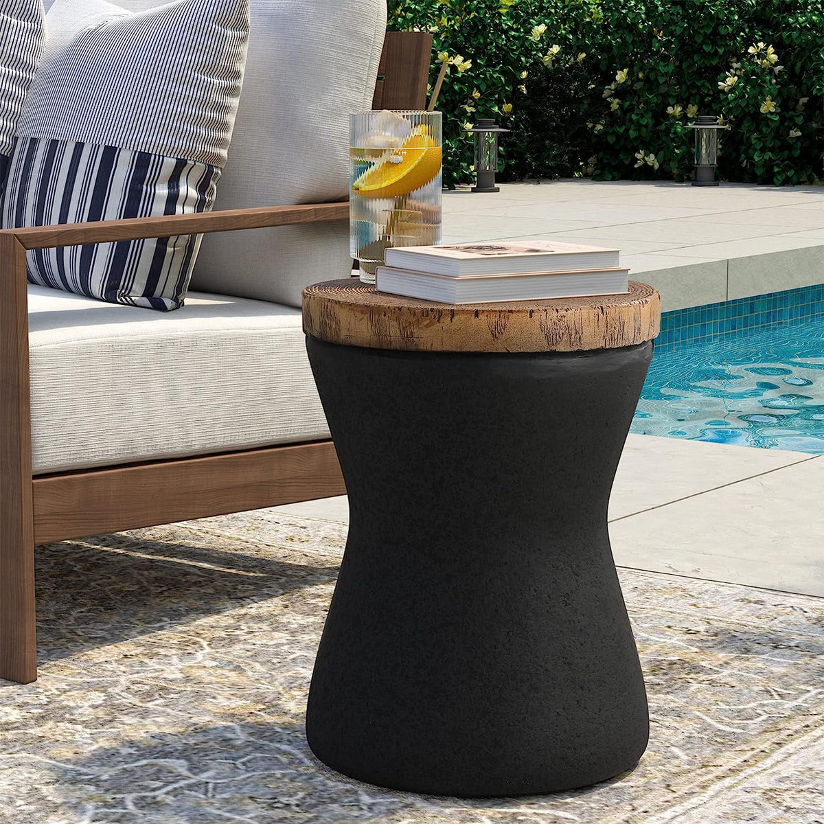 11" Hourglass Shaped Concrete Outdoor Accent Table X886216