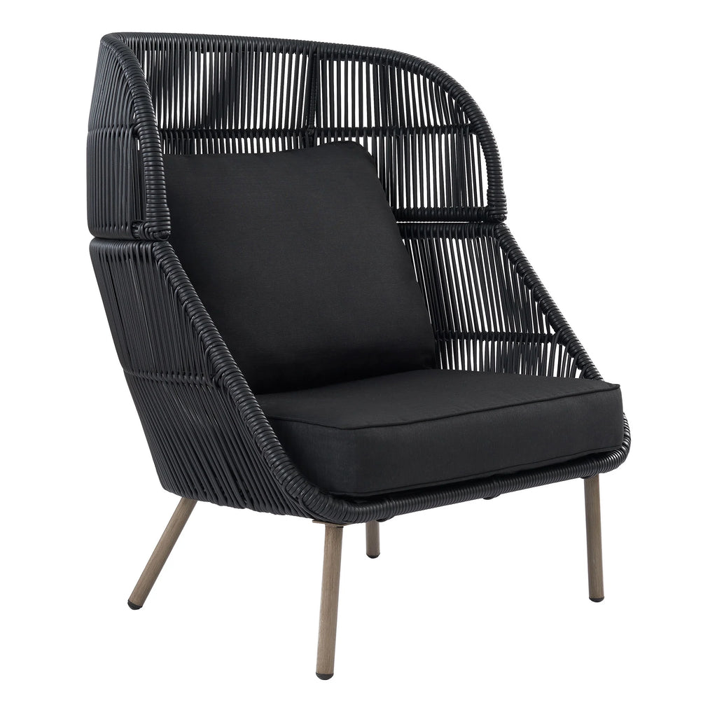 Black Wicker Outdoor Accent Chair with Cushions B581398