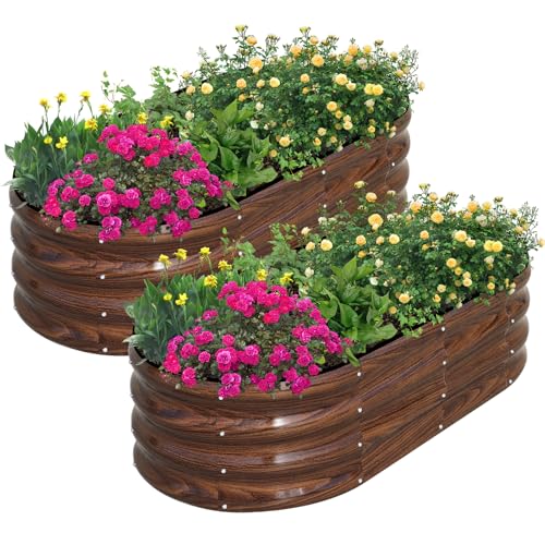 Galvanized Raised Garden Bed, 2 Pcs 4x2x1ft Oval Metal Planter Box D12149