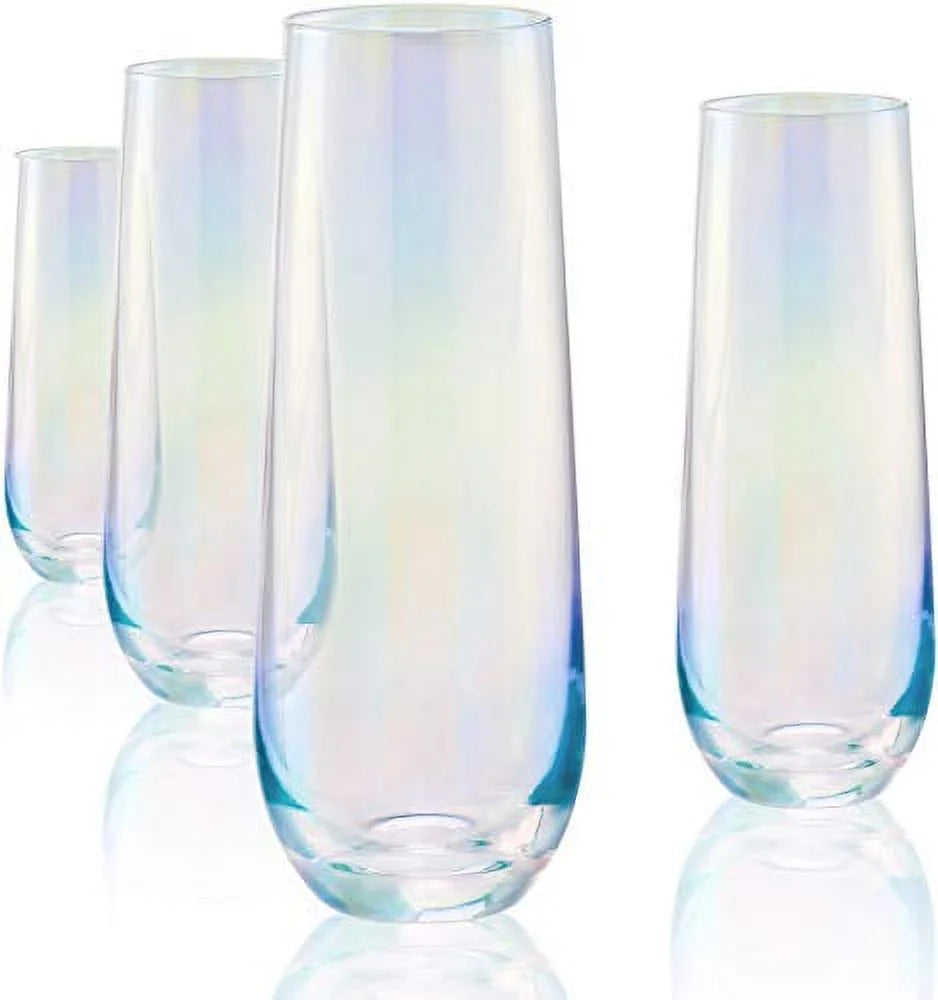 White Pearl Luster Stemless Champagne Flutes Set of 4 L766268