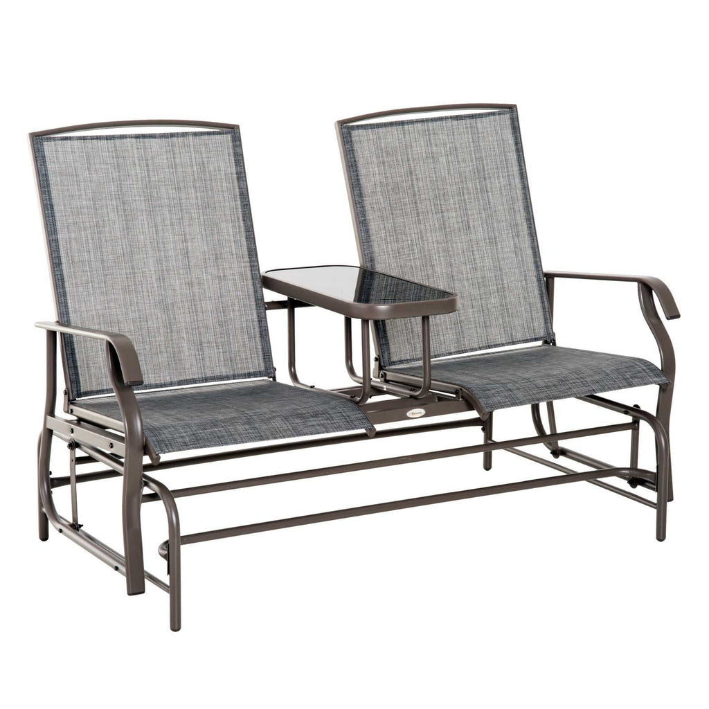 Gray Outdoor Glider Bench with Center Table G9767