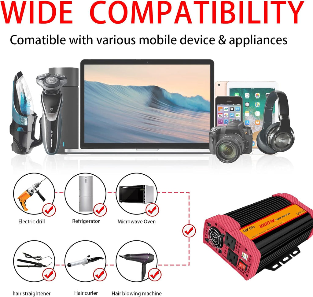 1000W Car Power Inverter DC 12V to 110V AC with 2 USB Ports A861027