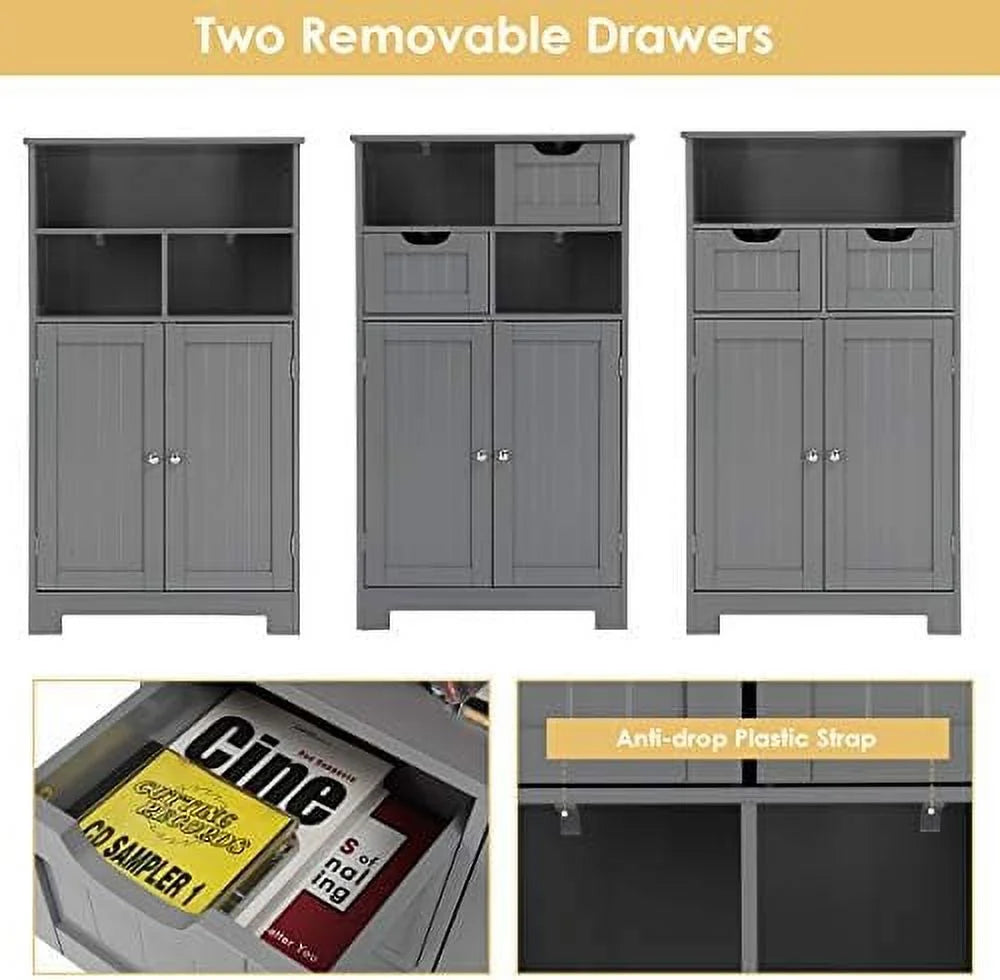 Grey Bathroom Floor Cabinet with 2 Doors and 2 Drawers I2252