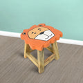 Handmade Mango Wood Orange Lion Shaped Stool N257307