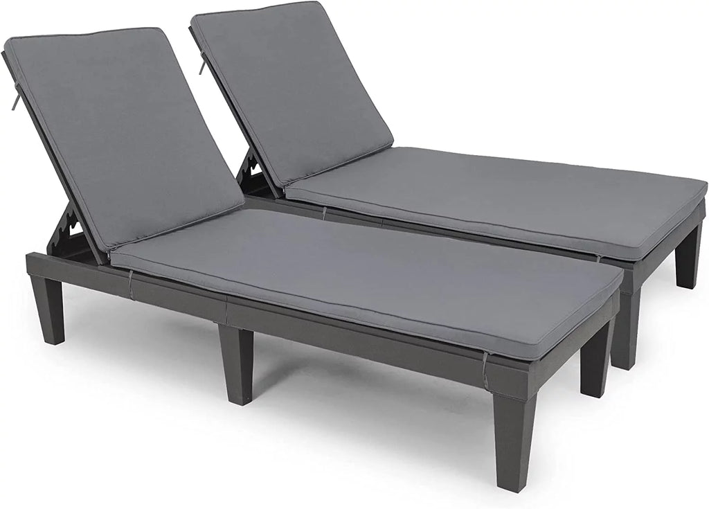 2 Pcs Adjustable Outdoor Chaise Lounge Chairs Set Black T2800