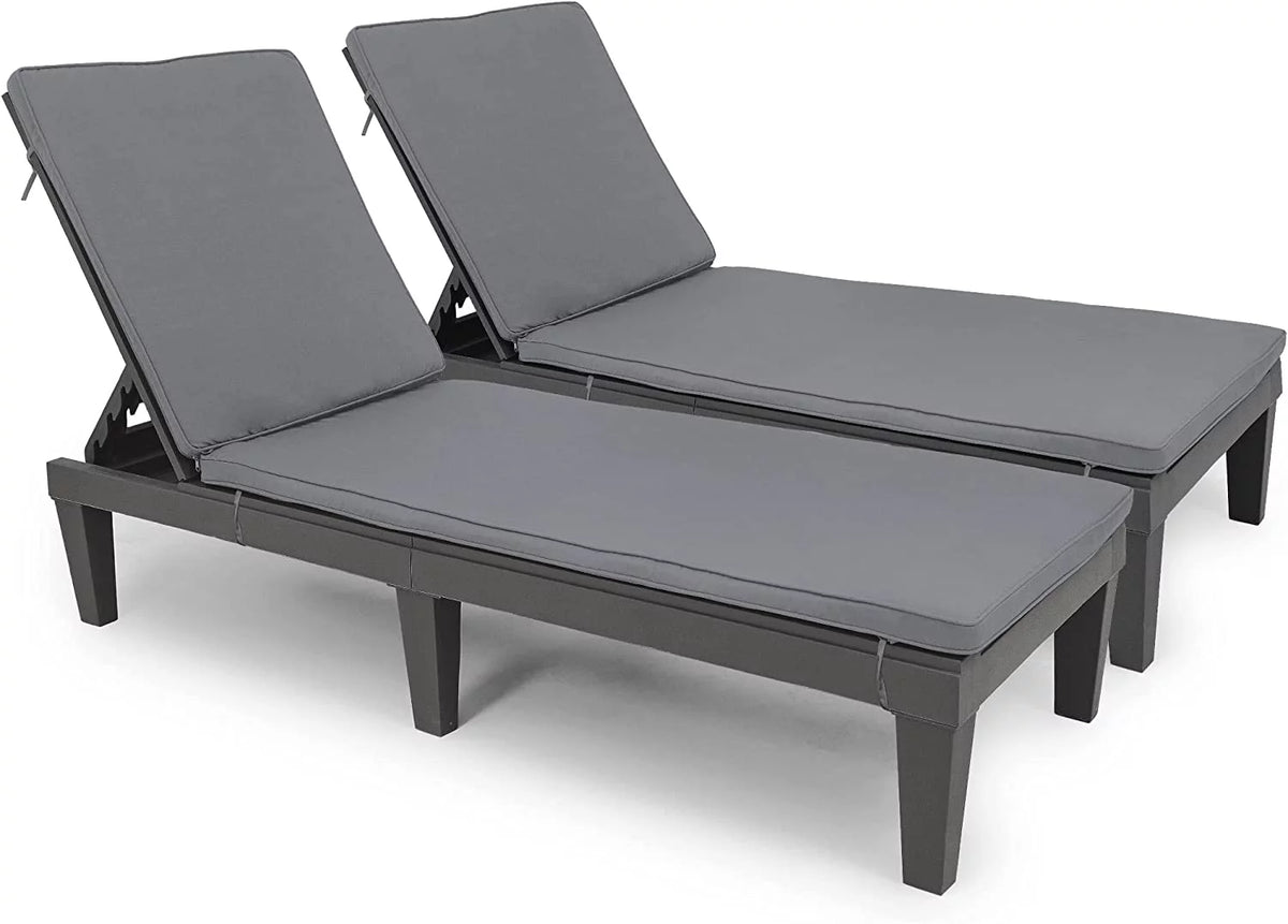 2 Pcs Adjustable Outdoor Chaise Lounge Chairs Set Black T2800