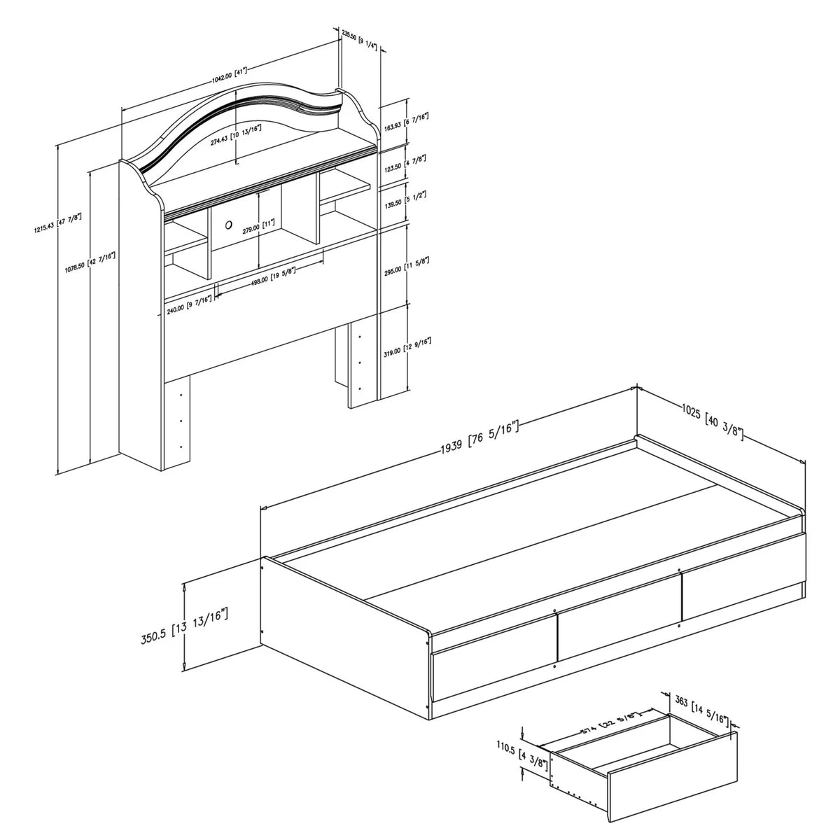 Twin Bookcase Storage Bed V4836