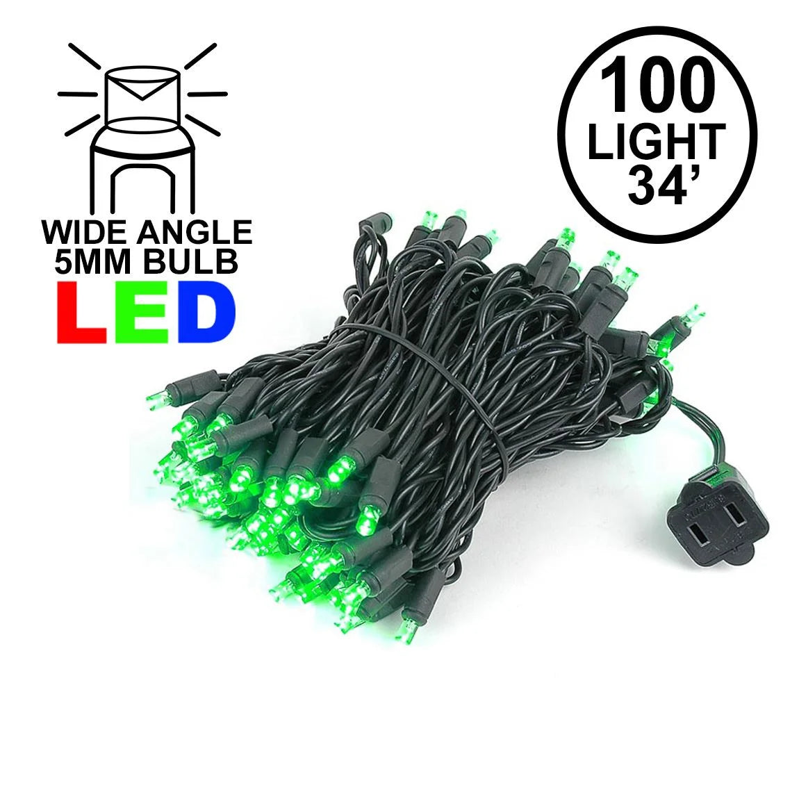 100 Light LED Christmas Mini Light Set, Warm White, Black Wire C169