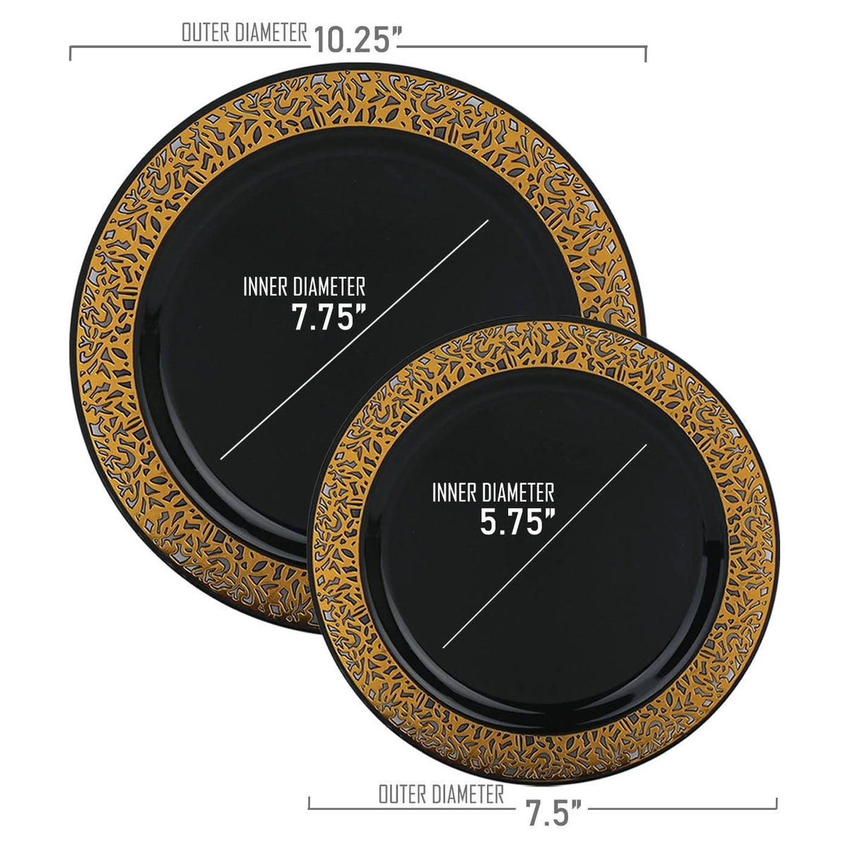 Black with Gold Rim Disposable Plastic Salad Plates 120pcs Z85069