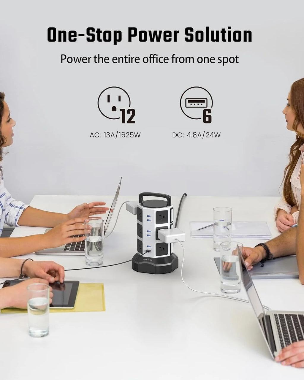 12 AC Outlets 6 USB Ports Power Strip Tower O156745