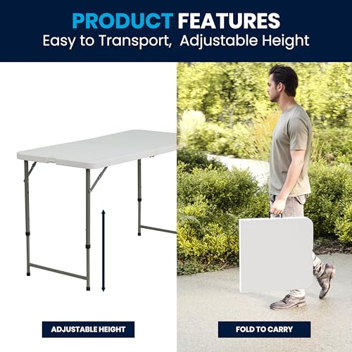 4' White Plastic Folding Table with Adjustable Legs C617517