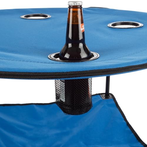Round 2-Tier Folding Camp Table with 4 Cupholders and Carrying Bag Z643344
