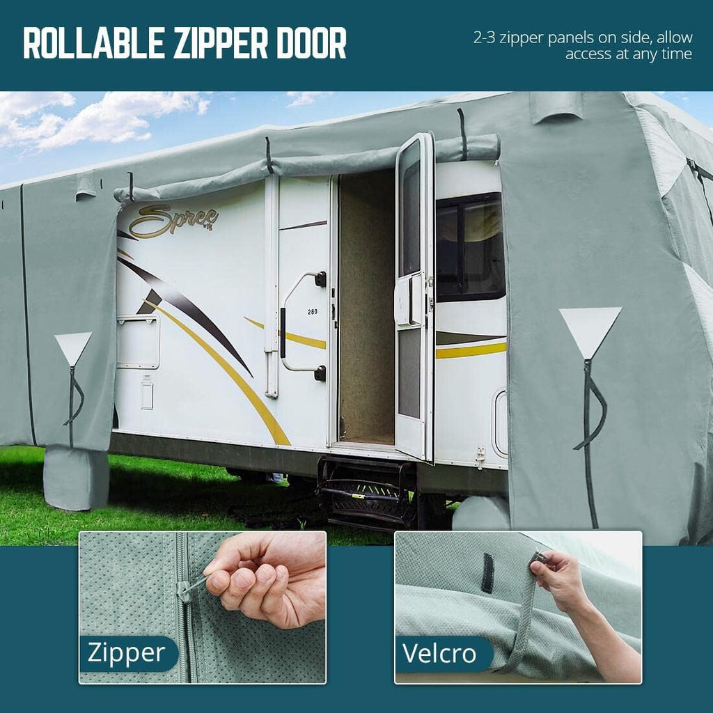 RV Cover, Extra-Thick 5 Layers Anti-UV Top Panel, Fits 40'-43' Motorhome, Water-Proof, with 2Pcs Extra Straps & 4 Tire Covers Z51406