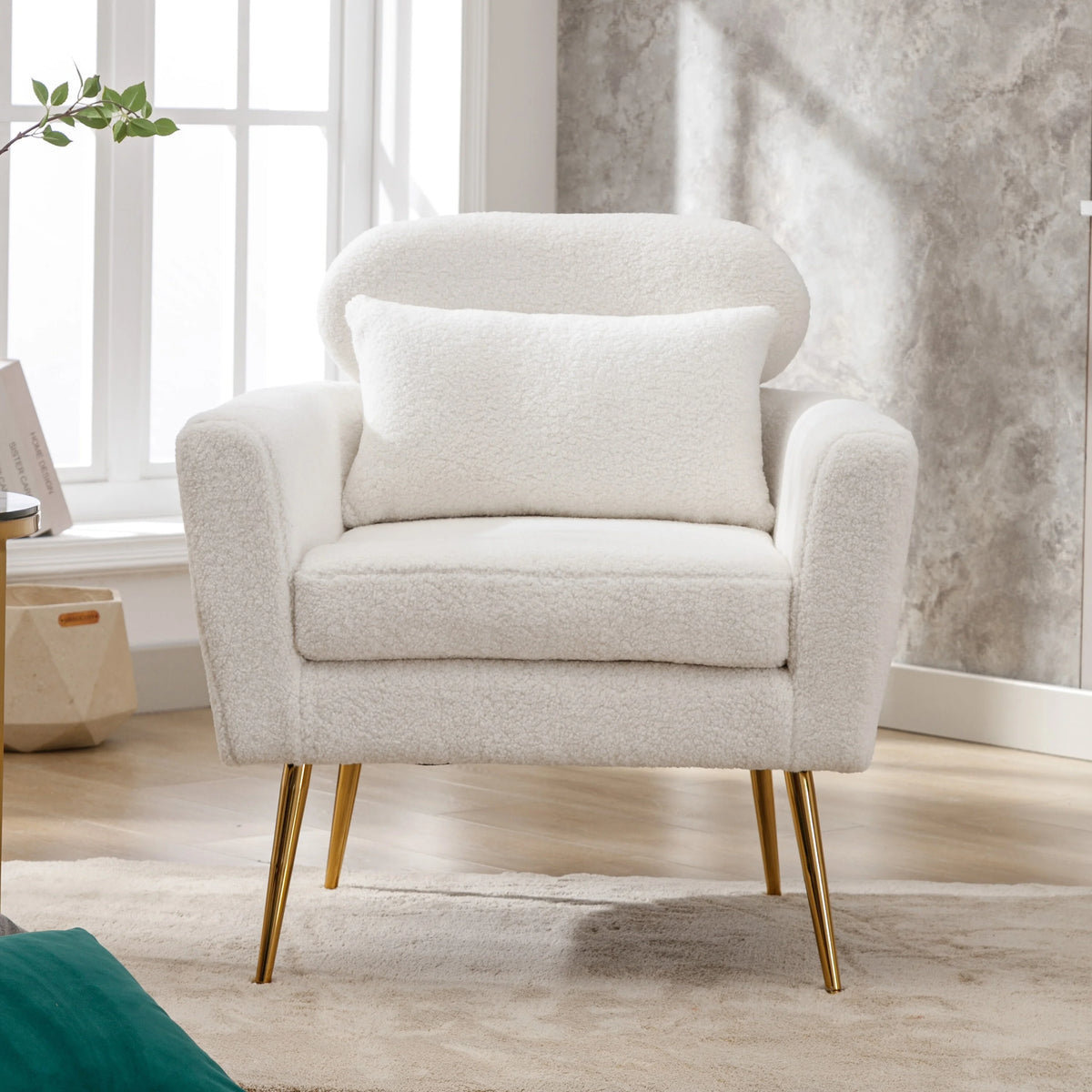 Mid Century Modern Upholstered Accent Chair With Pillow Ivory N67939
