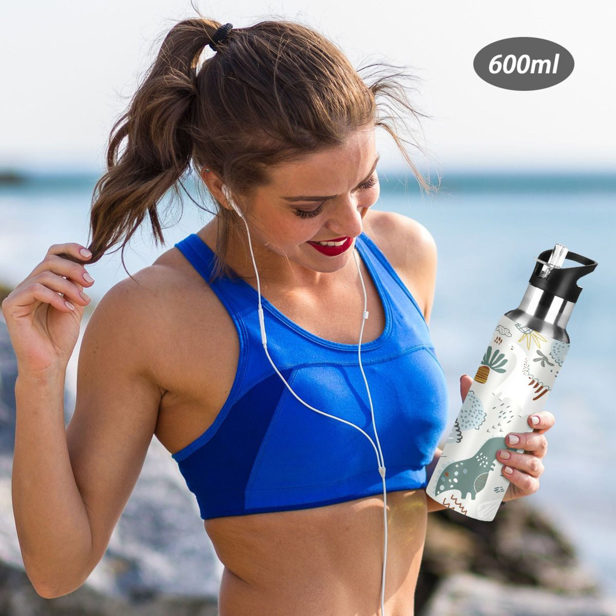 Green Stainless Steel Insulated Water Bottle with Straw Lid Q6827