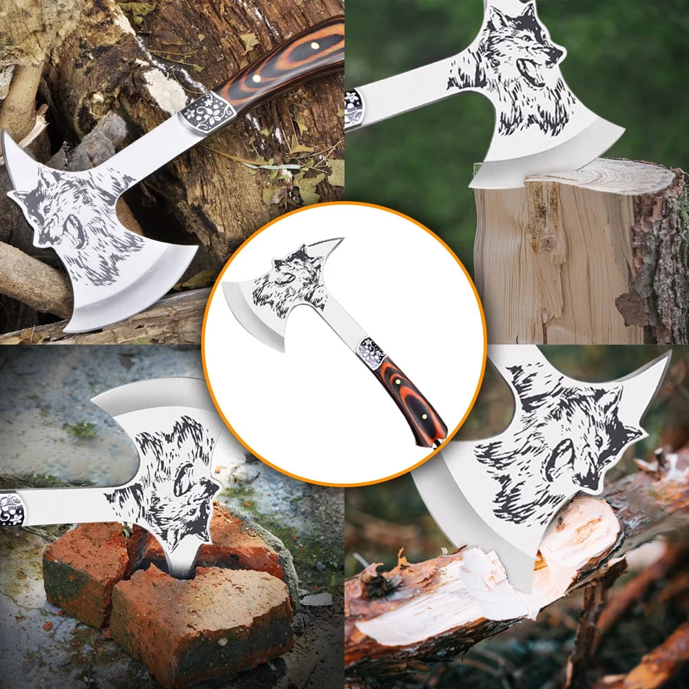 Camping Hatchet with Sheath Stainless Steel Wood Handle D305