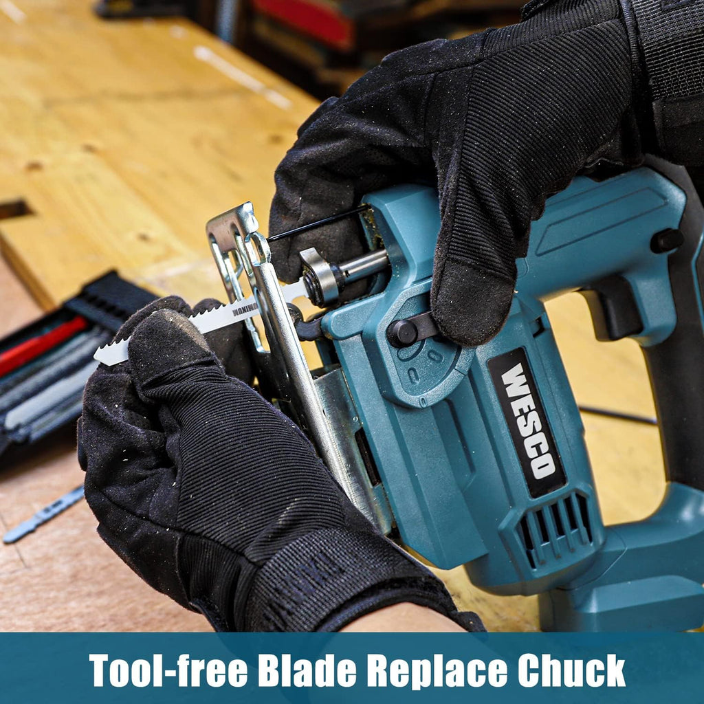 Cordless Jigsaw Tool with Battery, 2500SPM, ±45° Bevel, Adjustable Aluminum Base, LED Light, Pack of 2 S291