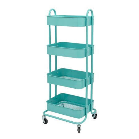 Blue 4-Tier Metal Mesh Rolling Utility Cart R60378