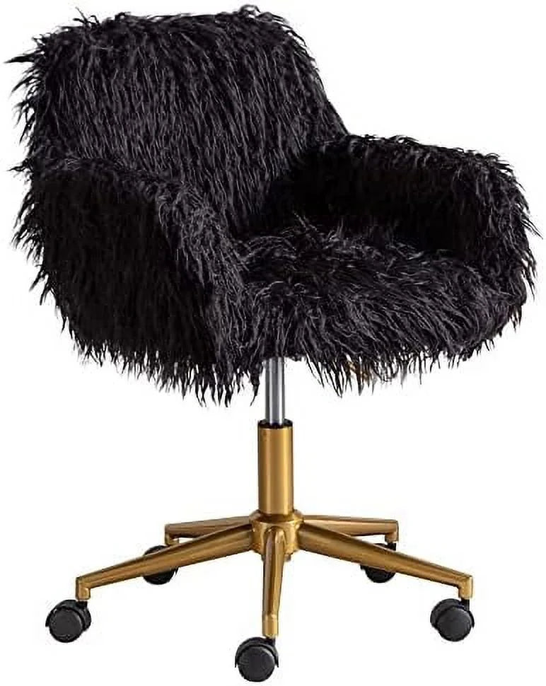 Fluffy Faux Fur Swivel Desk Chair with Wheels Q4912