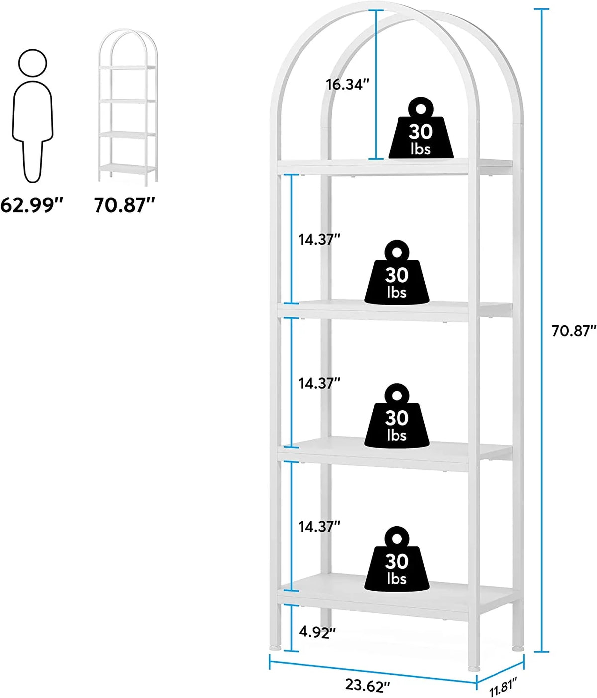 70.8 inches 4 Shelves White Wood Bookshelf E8520