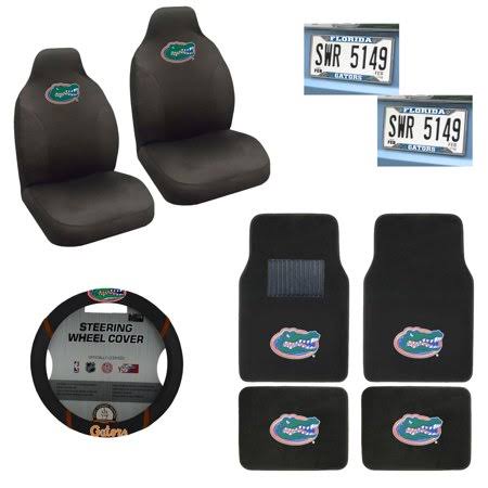 4 PC Carpet Floor Mats with 2 Chrome License Plate and 2 Seat Covers Plus Wheel Cover U303
